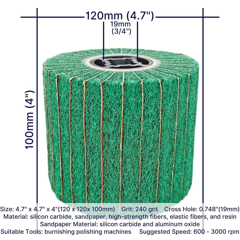 JONAS C 2 Pcs 240 Grit Burnishing Polishing Wheel Drum, 4.7" x 4" Abrasive Drawing Wheel Drum, Flap Sanding Drum, Surface Conditioning Tool Drum for Metal, Wood, Plastic - Image 5